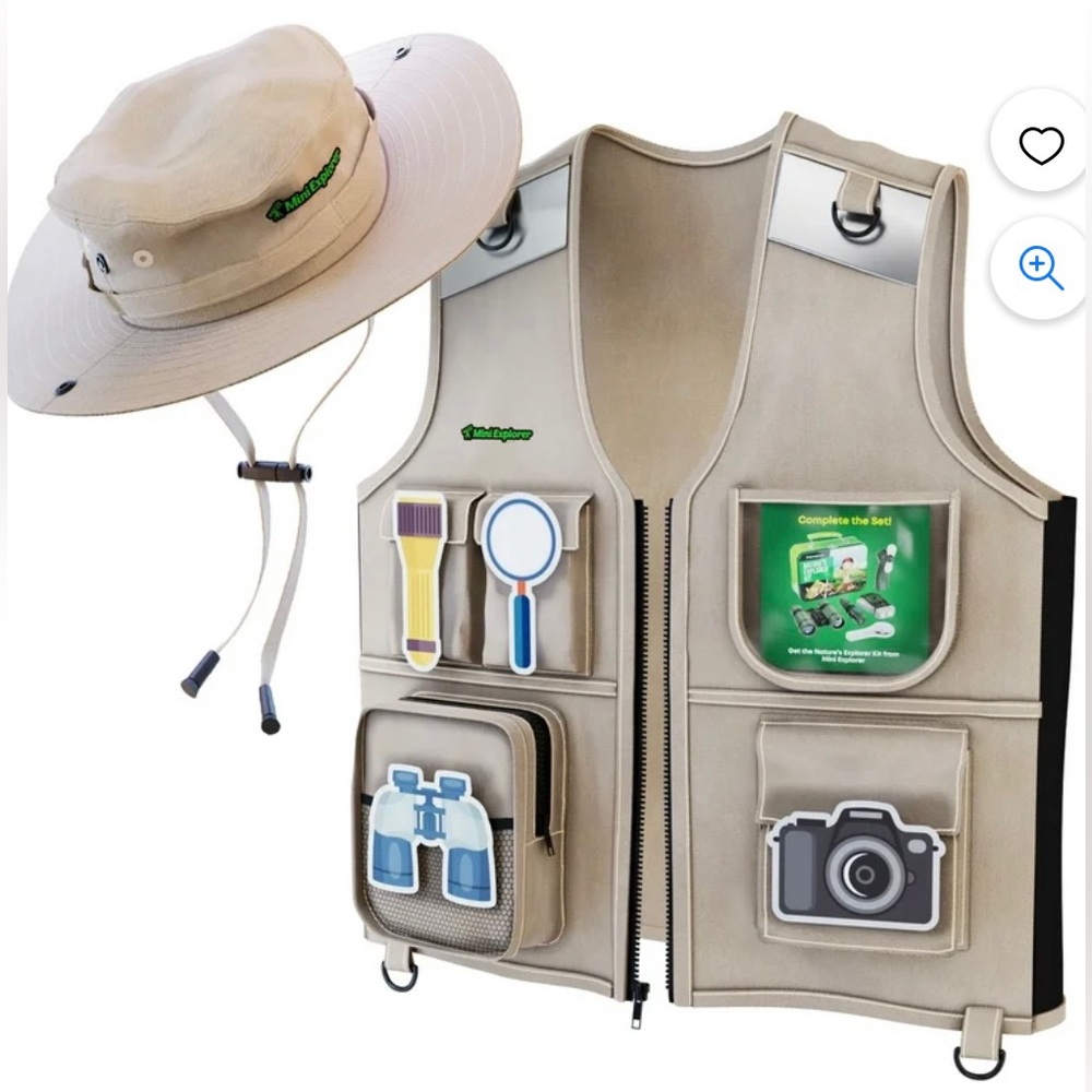 Outdoor Explorer Set - Cargo Vest
& Hat for Young Kids Ages 4-6